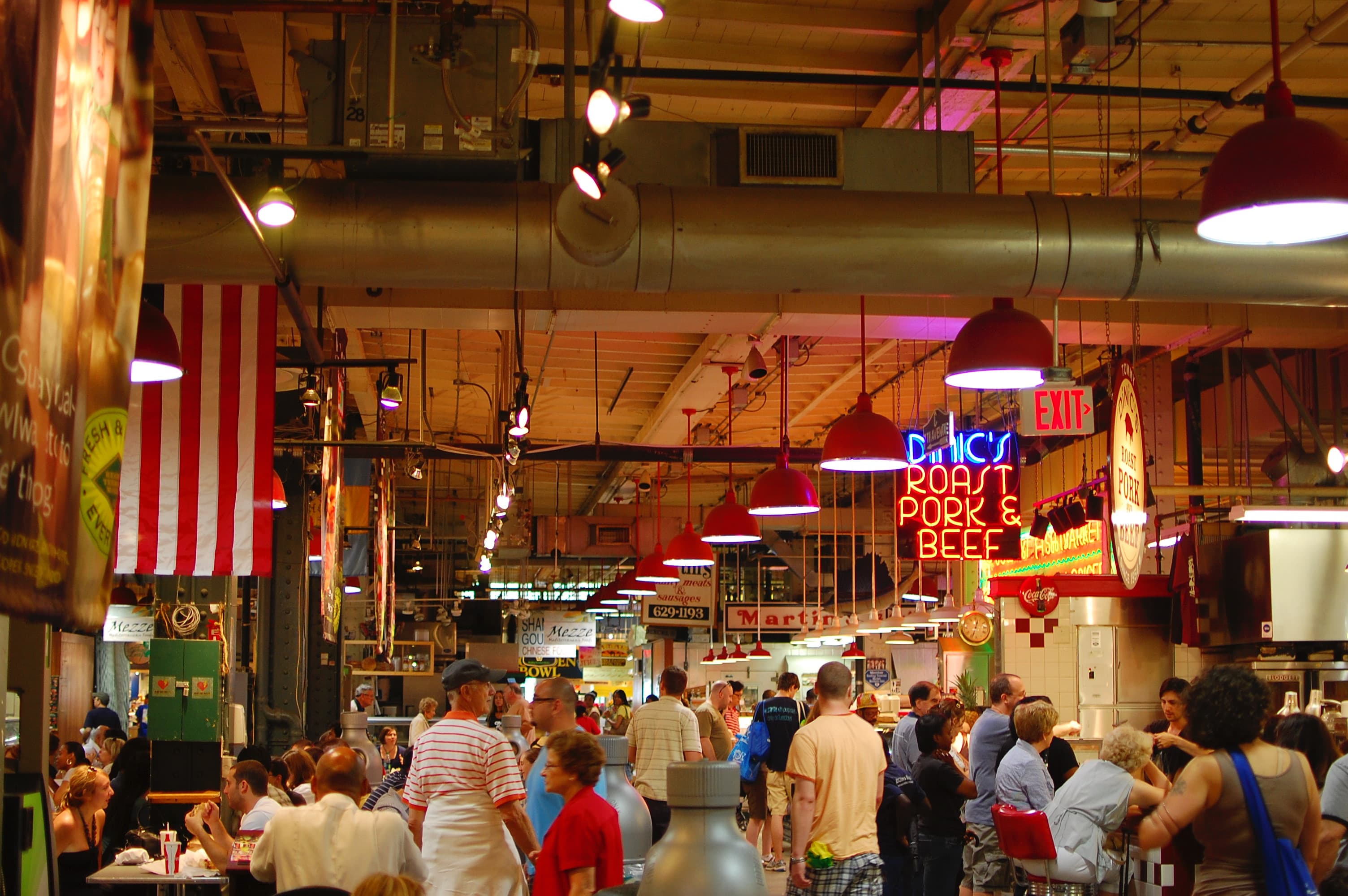 People moving through Reading Terminal Market in Philadelphia